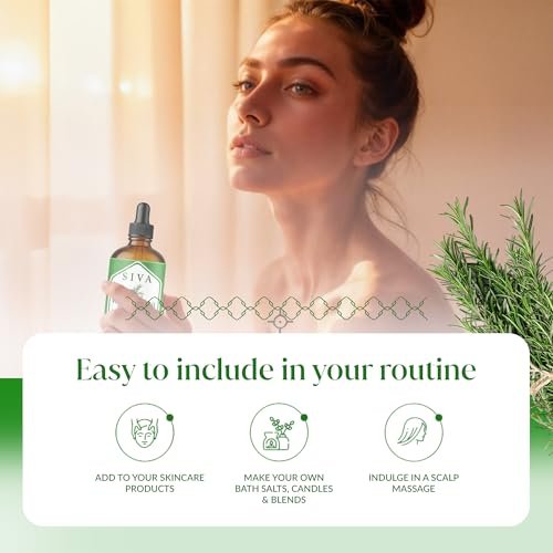 Siva Rosmarinöl - 118 ml – 100% natürliches Rosmarinöl – für Diffuser, Gesicht, Hautpflege, Aromatherapie, Haarpflege, Kopfhaut und Körpermassage – mit Pipette