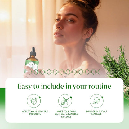 Siva Rosmarinöl - 118 ml – 100% natürliches Rosmarinöl – für Diffuser, Gesicht, Hautpflege, Aromatherapie, Haarpflege, Kopfhaut und Körpermassage – mit Pipette