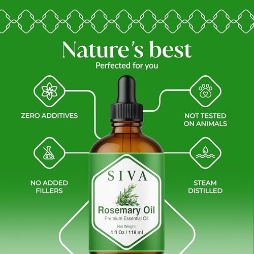Siva Rosmarinöl - 118 ml – 100% natürliches Rosmarinöl – für Diffuser, Gesicht, Hautpflege, Aromatherapie, Haarpflege, Kopfhaut und Körpermassage – mit Pipette
