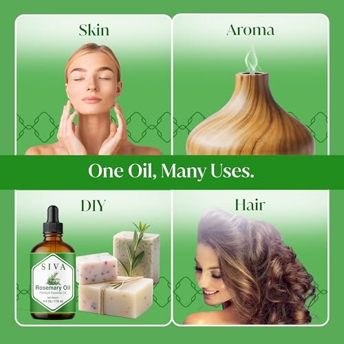 Siva Rosmarinöl - 118 ml – 100% natürliches Rosmarinöl – für Diffuser, Gesicht, Hautpflege, Aromatherapie, Haarpflege, Kopfhaut und Körpermassage – mit Pipette