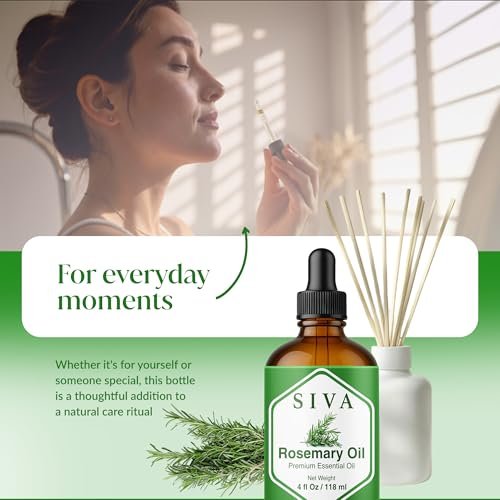 Siva Rosmarinöl - 118 ml – 100% natürliches Rosmarinöl – für Diffuser, Gesicht, Hautpflege, Aromatherapie, Haarpflege, Kopfhaut und Körpermassage – mit Pipette
