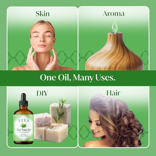 Siva Teebaumöl - 118 ml – 100% natürliches Teebaumöl – für Diffuser, Gesicht, Hautpflege, Aromatherapie, Haarpflege, Kopfhaut und Körpermassage – mit Pipette