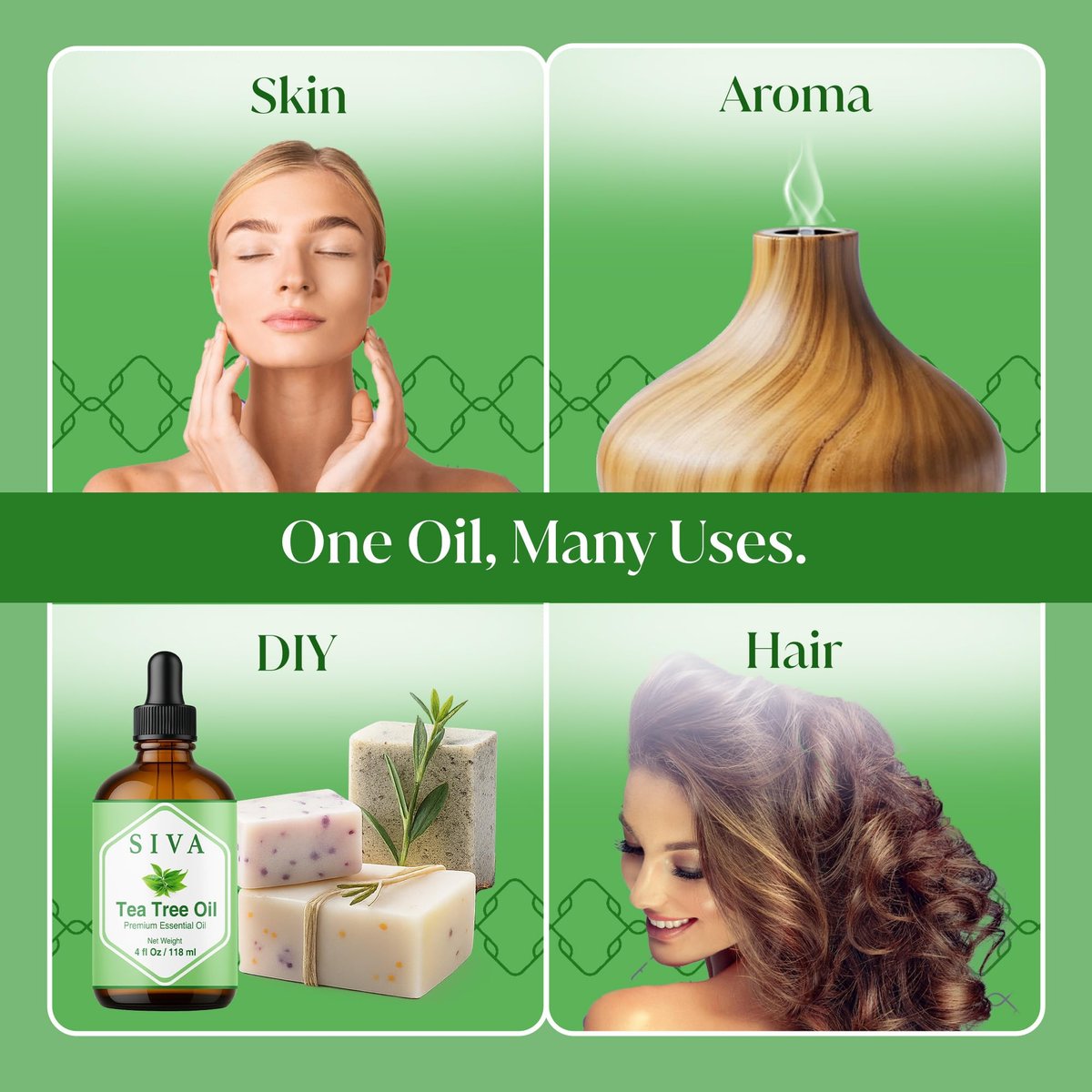 Siva Teebaumöl - 118 ml – 100% natürliches Teebaumöl – für Diffuser, Gesicht, Hautpflege, Aromatherapie, Haarpflege, Kopfhaut und Körpermassage – mit Pipette