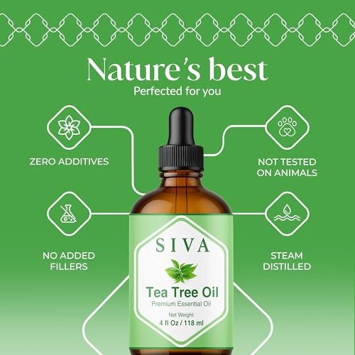 Siva Teebaumöl - 118 ml – 100% natürliches Teebaumöl – für Diffuser, Gesicht, Hautpflege, Aromatherapie, Haarpflege, Kopfhaut und Körpermassage – mit Pipette