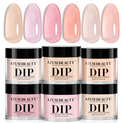 AZUREBEAUTY Dip Powder Set 6er-Pack – Transluzentes Nude Pink, Natürliches Klar-Dipping-Pulver mit Milky Jelly Effekt für French Nail Art, Starter-Maniküre-Set für Zuhause