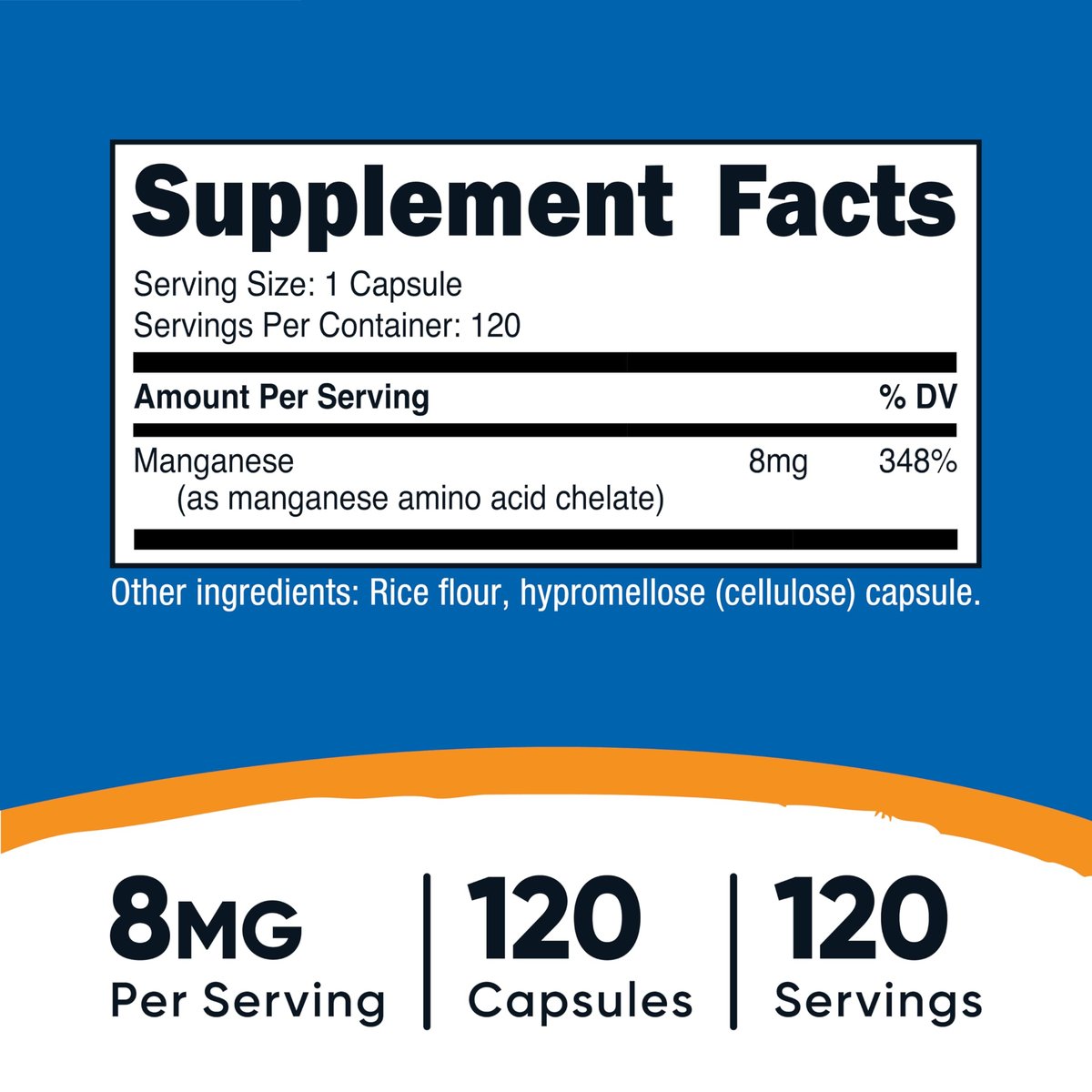 Nutricost Chelat-Mangan-Ergänzung 8 mg, Aminosäure-Chelat, 120 Kapseln, 120 Portionen - Glutenfrei, Nicht-GVO und Vegetarierfreundlich