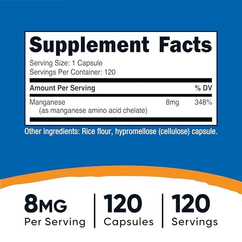 Nutricost Chelat-Mangan-Ergänzung 8 mg, Aminosäure-Chelat, 120 Kapseln, 120 Portionen - Glutenfrei, Nicht-GVO und Vegetarierfreundlich