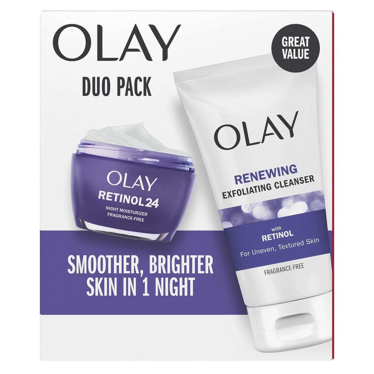 Olay Retinol 24 Duo-Pack: Peeling-Reinigungscreme 150 ml & Nachtfeuchtigkeitscreme 50 ml, parfümfrei