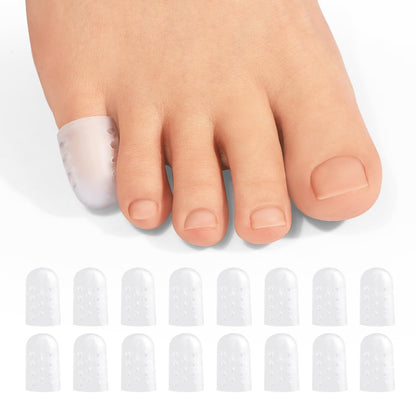 Promifun Gel Zehenkappen für den kleinen Zeh – 16er-Pack Zehenschützer für Frauen und Männer, Silikon-Zehenhüllen gegen Blasen, Hühneraugen und Reibungsschmerzen (Atmungsaktiv, Klein)