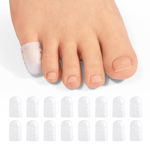 Promifun Gel Zehenkappen für den kleinen Zeh – 16er-Pack Zehenschützer für Frauen und Männer, Silikon-Zehenhüllen gegen Blasen, Hühneraugen und Reibungsschmerzen (Atmungsaktiv, Klein)