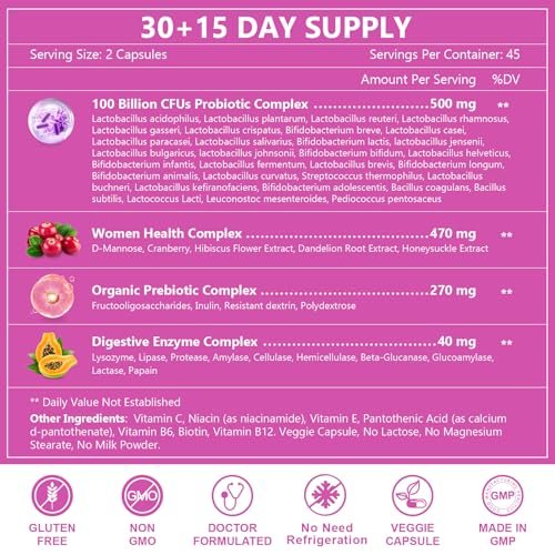 NATURE TARGET Probiotika für Frauen, 100 Milliarden KBE, mit Verdauungsenzymen & Präbiotika, Vaginalprobiotika mit Cranberry für die Gesundheit der Harnwege, pH-Balance, 90 vegane Kapseln
