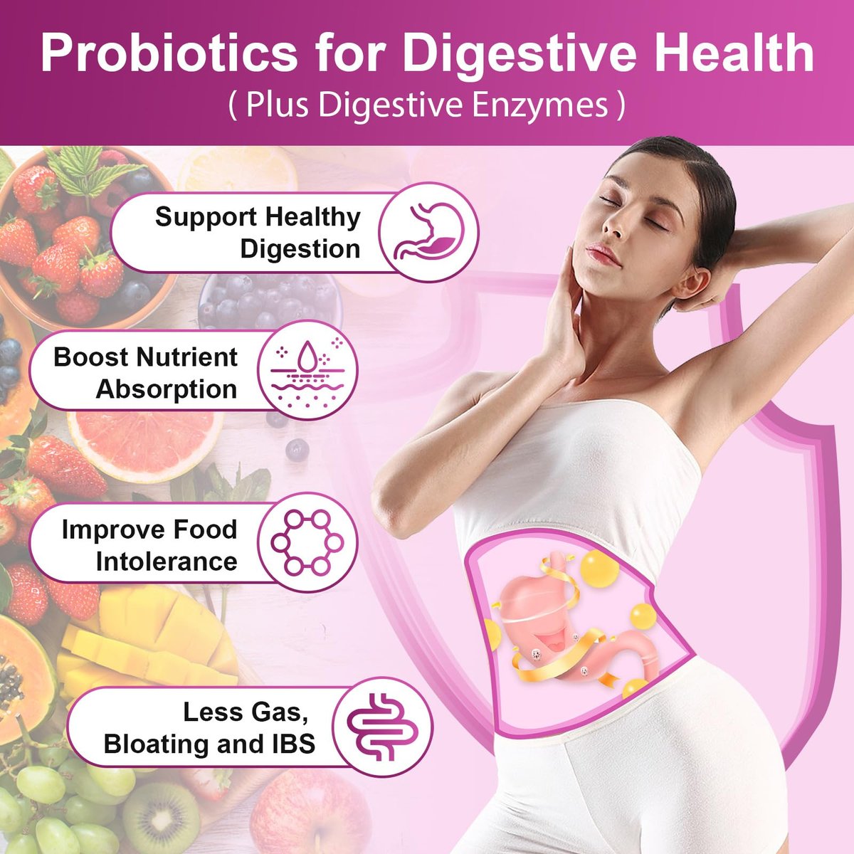 NATURE TARGET Probiotika für Frauen, 100 Milliarden KBE, mit Verdauungsenzymen & Präbiotika, Vaginalprobiotika mit Cranberry für die Gesundheit der Harnwege, pH-Balance, 90 vegane Kapseln