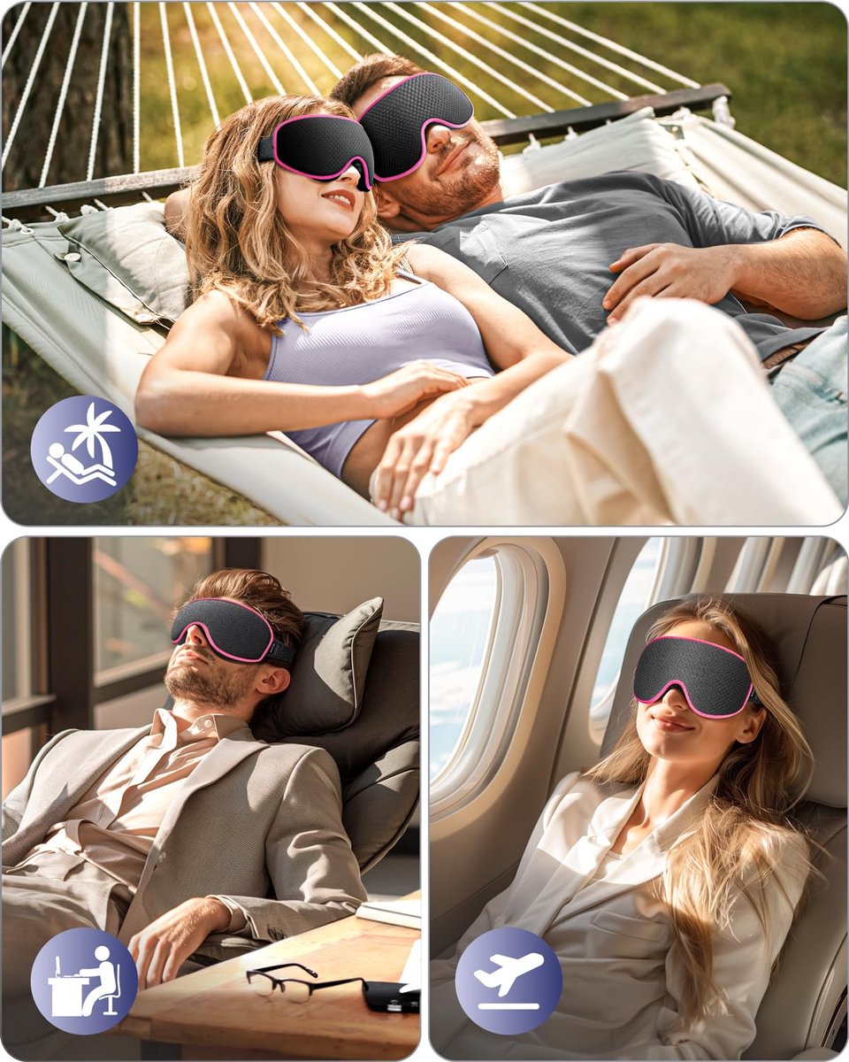 WAOAW Schlafmaske für Männer und Frauen: Lichtdichte 3D-Atmungsaktive Augenmaske für erholsamen Schlaf und Reisen - Verstellbar, weich und bequem (Rosarot)