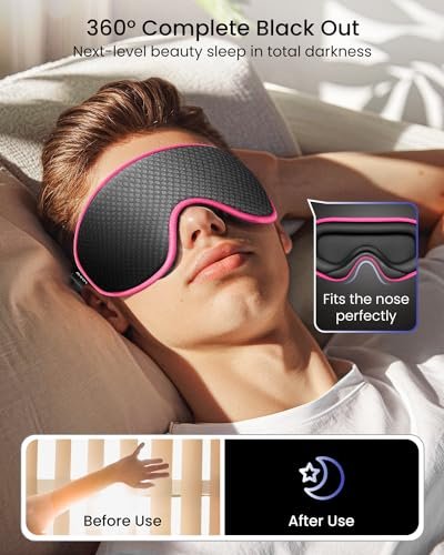 WAOAW Schlafmaske für Männer und Frauen: Lichtdichte 3D-Atmungsaktive Augenmaske für erholsamen Schlaf und Reisen - Verstellbar, weich und bequem (Rosarot)