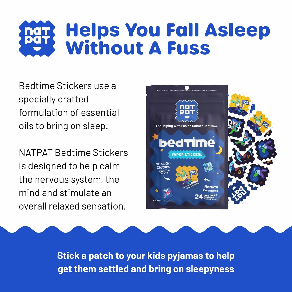 BUZZPATCH NATPAT Sleepy Patch – Einschlaf-Pflaster für Kinder – 24 natürliche, melatoninfreie Pflaster für besseren Schlaf