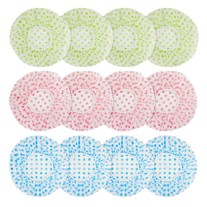 12er-Pack Duschhauben aus Kunststoff, wiederverwendbar, wasserdicht, mit elastischem Band und Blumenmuster – Große Duschhaube für Damen, Spa & Salon