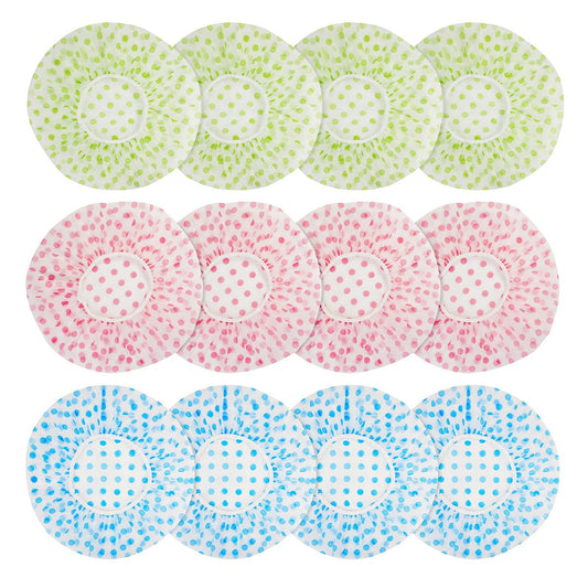 12er-Pack Duschhauben aus Kunststoff, wiederverwendbar, wasserdicht, mit elastischem Band und Blumenmuster – Große Duschhaube für Damen, Spa & Salon