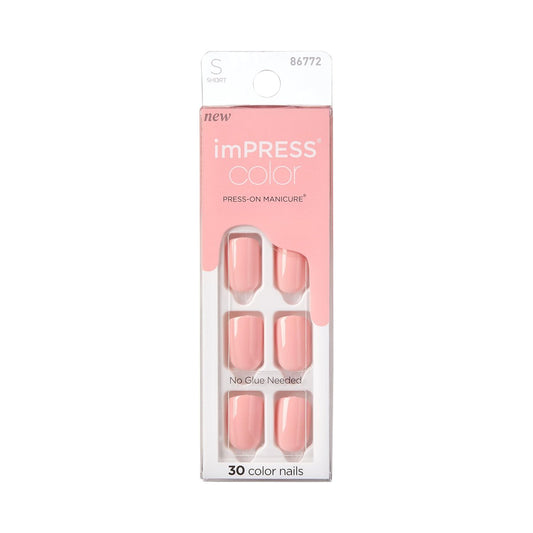 Kiss Impress Color Press-On Nägel – Maniküre-Set 'Dolce Pink', 30 splitterfeste, wischfeste Kunstnägel