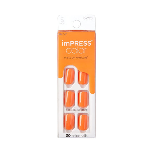 imPRESS Color Press On Nägel 'Sweet Mango' – Kurz, Squoval, Orange, 33-teiliges Set mit Super Hold Kleber