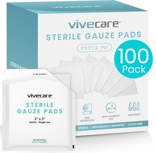 Vive Care 3x3 Sterile Mullkompressen (100 Stück) – einzeln verpackte 2er-Pack Wundauflagen zur Reinigung und Polsterung – nicht haftende, hochsaugfähige Verbände