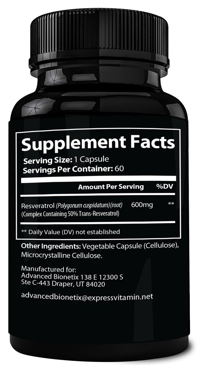 Advanced Bionetix 2X Potenz Mikronisiertes Trans-Resveratrol Supplement – 1200 mg pro 2 Kapseln – Hochabsorbierende Antioxidans-Formel – Fördert Anti-Aging, kognitive Unterstützung & Herzgesundheit – 60 Kapseln