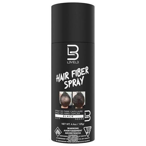 Level 3 Schwarzer Haarspray für Haarausfall - Deckt kahle Stellen & dünner werdendes Haar ab - Graue Abdeckung & volleres Aussehen - Haarauffrischungsspray - 124,7 ml