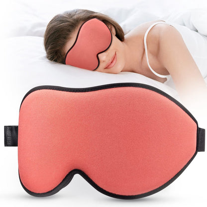 LitBear Schlafmaske für Frauen – Konturierte Augenmaske zum Schlafen mit elastischem Band – Weich & Bequem für Seitenschläfer, Berufstätige & Lichtempfindliche – Korallenrot