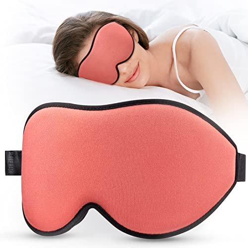 LitBear Schlafmaske für Frauen – Konturierte Augenmaske zum Schlafen mit elastischem Band – Weich & Bequem für Seitenschläfer, Berufstätige & Lichtempfindliche – Korallenrot