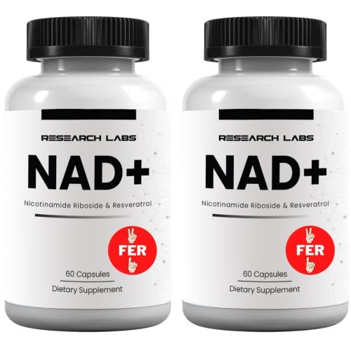 Research Labs NAD+ Supplement 2er-Pack mit patentierter RiboYOUNG™-Formel – NRF2-Aktivator, Nicotinamid-Ribosid, Quercetin, Resveratrol, Betain – Anti-Aging NAD-Supplement, 60 Kapseln