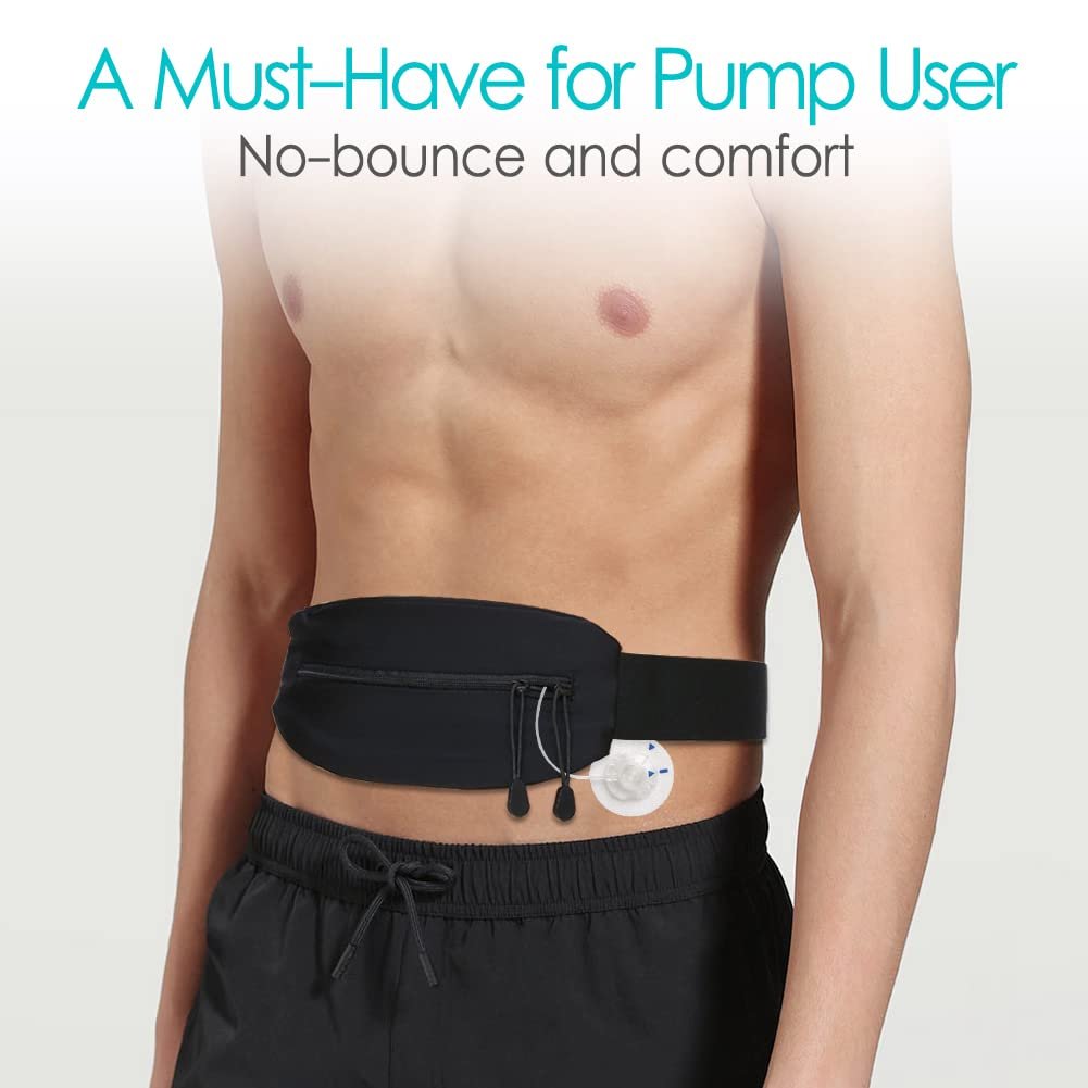 DiaBelt Insulin Pump Gürtel mit Doppel-Reißverschluss-Tasche – Medizinischer Halter für Diabetiker T1D – Verstellbarer Taillengurt – Leicht – für Schlauchpumpen, Epipen – Männer, Frauen, Erwachsene – Schwarz