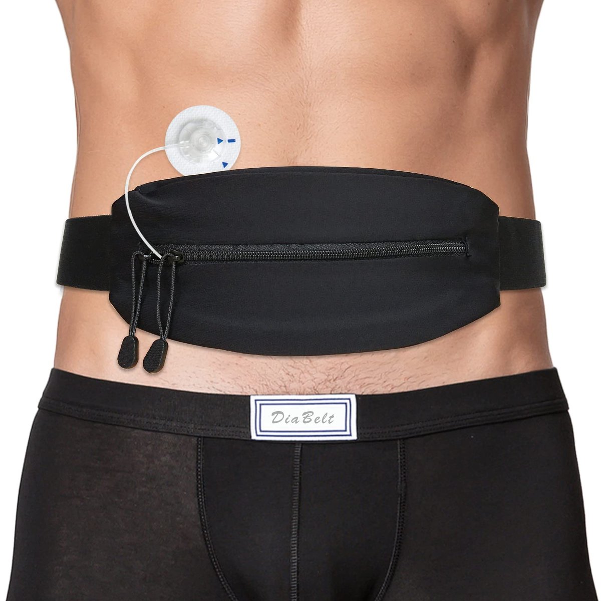 DiaBelt Insulin Pump Gürtel mit Doppel-Reißverschluss-Tasche – Medizinischer Halter für Diabetiker T1D – Verstellbarer Taillengurt – Leicht – für Schlauchpumpen, Epipen – Männer, Frauen, Erwachsene – Schwarz