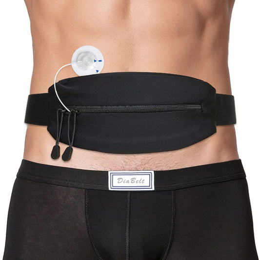 DiaBelt Insulin Pump Gürtel mit Doppel-Reißverschluss-Tasche – Medizinischer Halter für Diabetiker T1D – Verstellbarer Taillengurt – Leicht – für Schlauchpumpen, Epipen – Männer, Frauen, Erwachsene – Schwarz