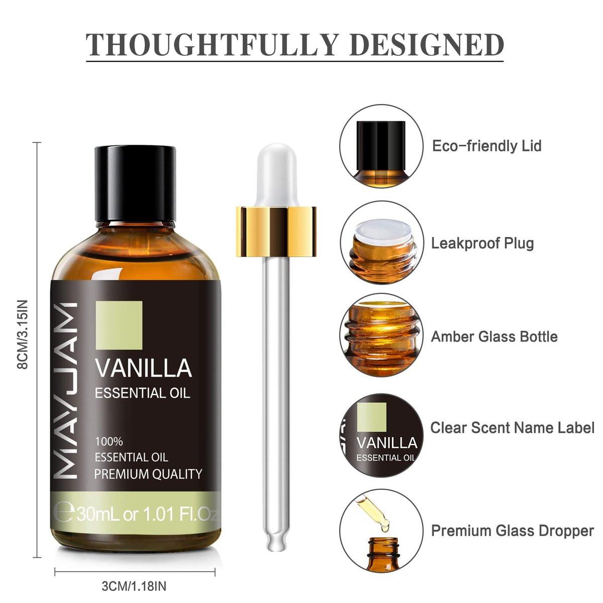 MAYJAM Vanille Ätherisches Öl 30ml – Premium Vanilleöl für Aromatherapie, Diffuser, Seifen- und Kerzenherstellung, langanhaltender Duft