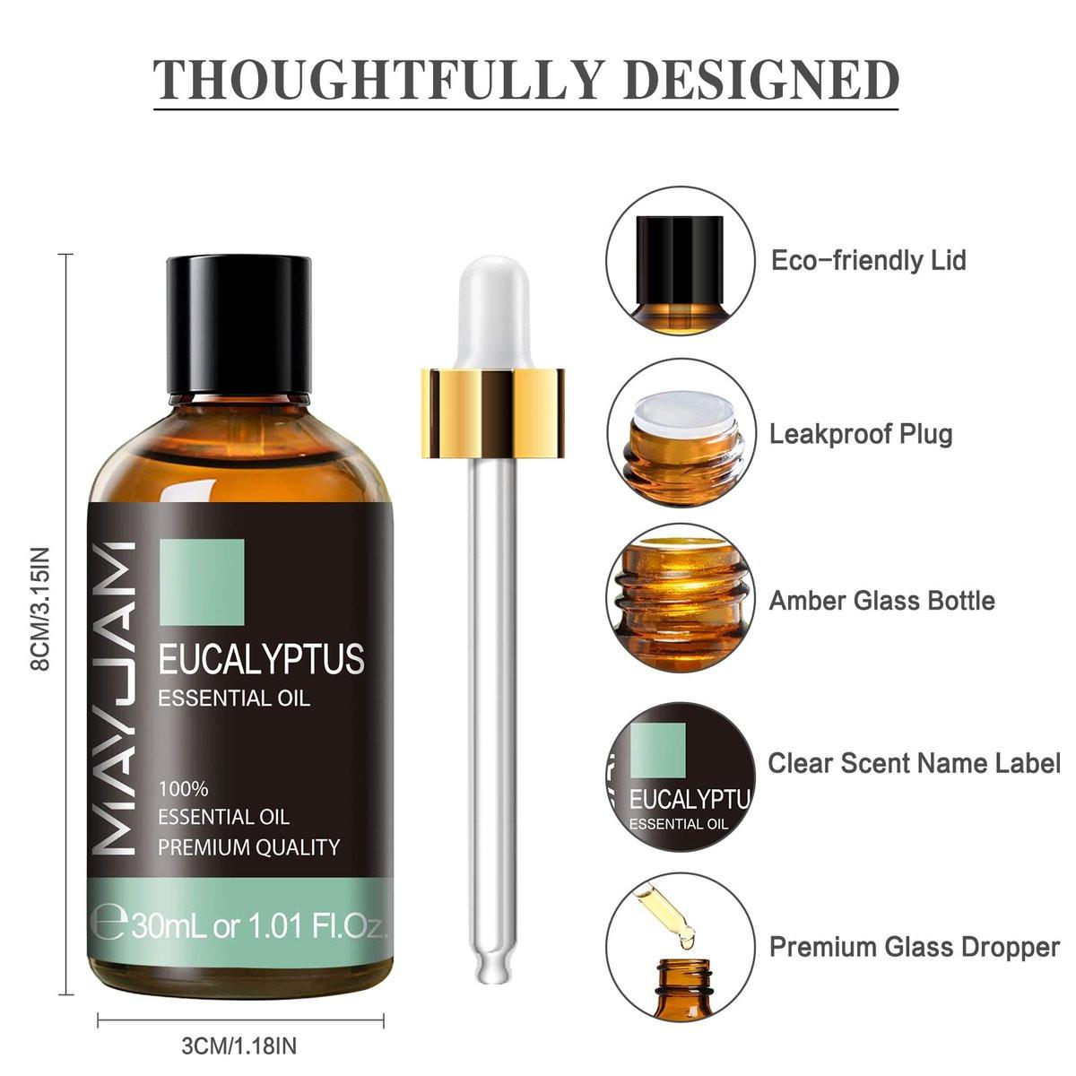 Eukalyptus ätherisches Öl, MAYJAM 30ml/1,01 Fl.oz Reines Eukalyptusöl für Diffuser, Seifen- und Kerzenherstellung, ideal für Wohnzimmer, Schlafzimmer, Büro und Auto