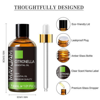 Citronella Ätherisches Öl, MAYJAM 1,01FL.OZ Premium Citronella Öl für Seifen- und Kerzenherstellung, Diffuser, Schlafzimmer, Wohnzimmer, Büro, 30ML/Flasche