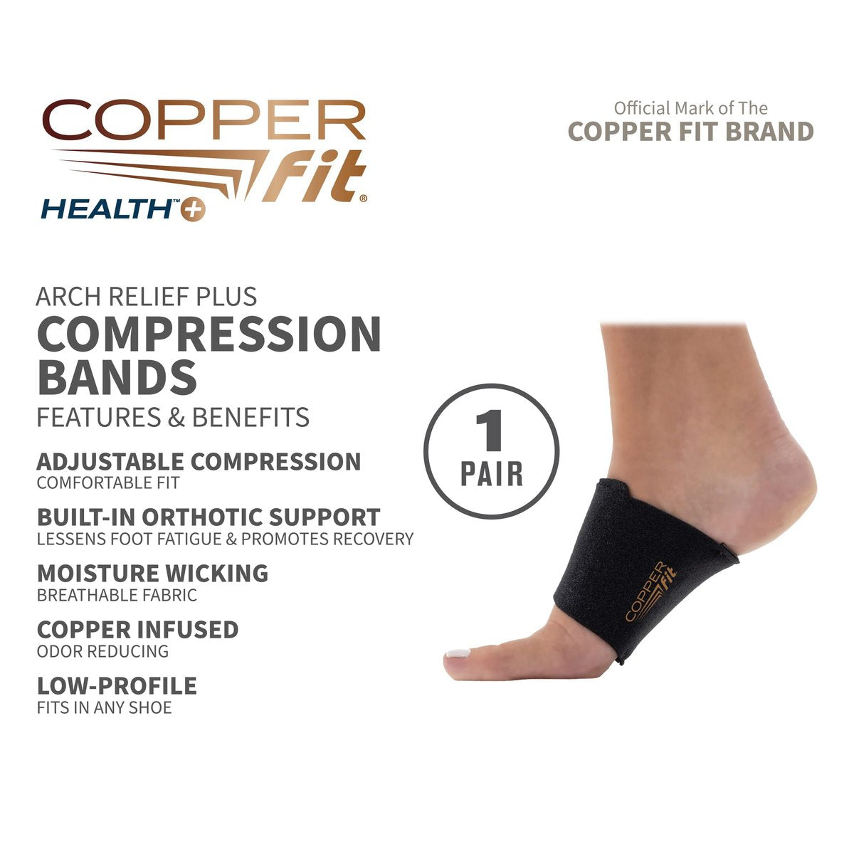 Copper Fit CFACBP Health Unisex Fußgewölbestütze mit integrierter orthopädischer Unterstützung, Schwarz