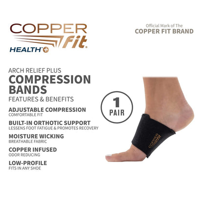 Copper Fit CFACBP Health Unisex Fußgewölbestütze mit integrierter orthopädischer Unterstützung, Schwarz