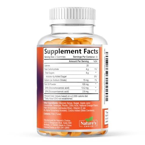 Omega-3 Fischöl Gummibärchen – Dreifache Stärke Omega-3 Gummy – DHA & EPA Fettsäuren für Herzgesundheit, Gelenk- & Gehirnunterstützung – Orangengeschmack – 60 Gummibärchen