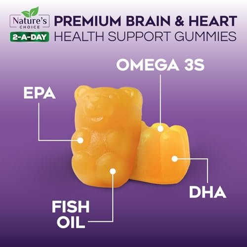 Omega-3 Fischöl Gummibärchen – Dreifache Stärke Omega-3 Gummy – DHA & EPA Fettsäuren für Herzgesundheit, Gelenk- & Gehirnunterstützung – Orangengeschmack – 60 Gummibärchen