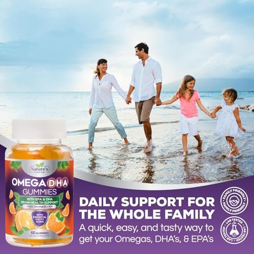 Omega-3 Fischöl Gummibärchen – Dreifache Stärke Omega-3 Gummy – DHA & EPA Fettsäuren für Herzgesundheit, Gelenk- & Gehirnunterstützung – Orangengeschmack – 60 Gummibärchen