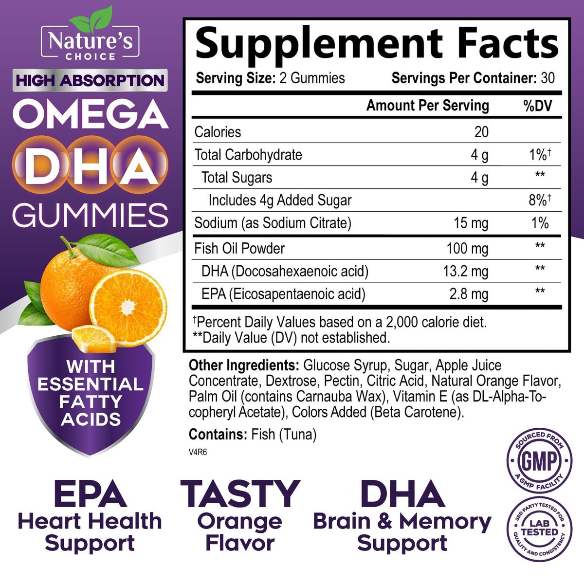 Omega-3 Fischöl Gummibärchen – Dreifache Stärke Omega-3 Gummy – DHA & EPA Fettsäuren für Herzgesundheit, Gelenk- & Gehirnunterstützung – Orangengeschmack – 60 Gummibärchen