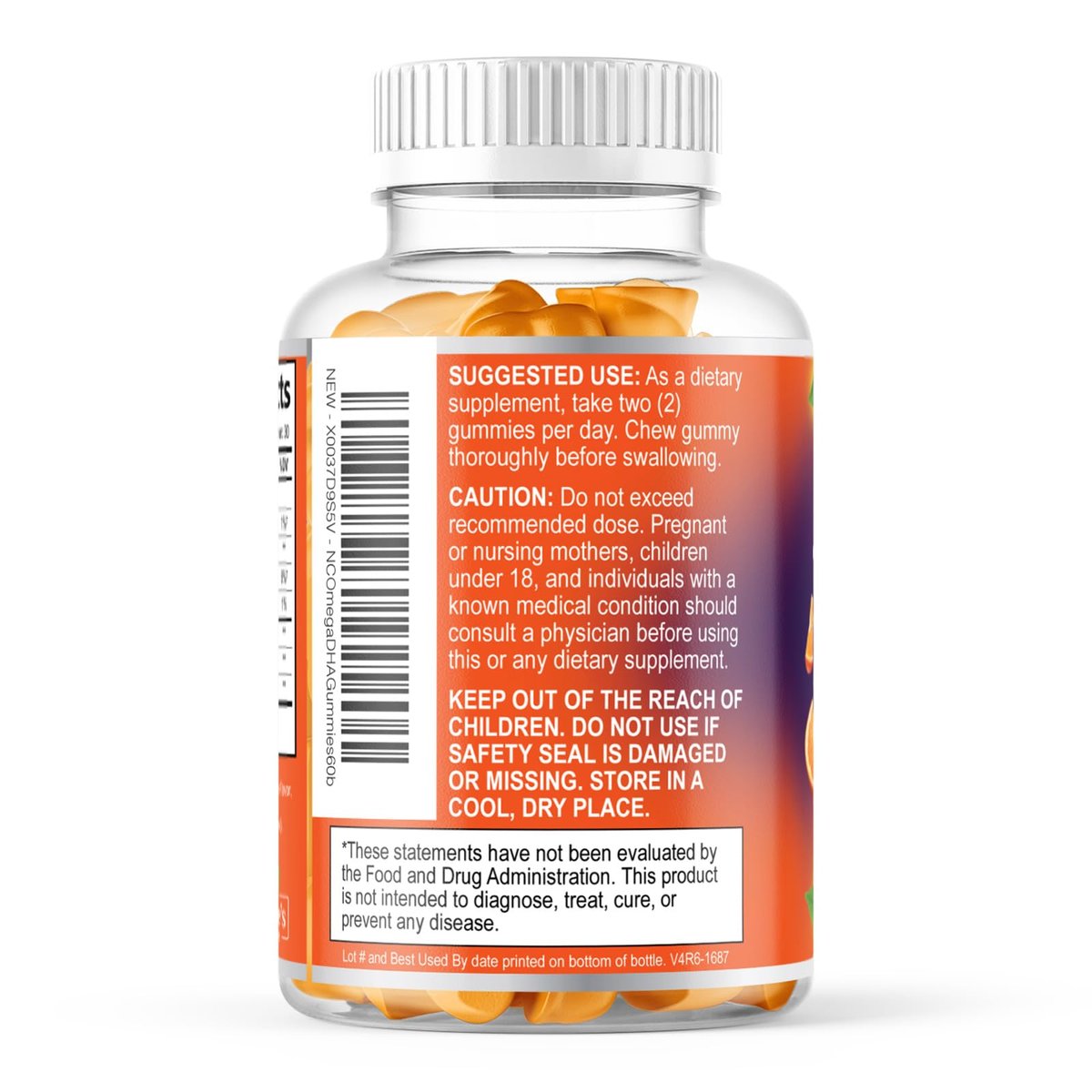 Omega-3 Fischöl Gummibärchen – Dreifache Stärke Omega-3 Gummy – DHA & EPA Fettsäuren für Herzgesundheit, Gelenk- & Gehirnunterstützung – Orangengeschmack – 60 Gummibärchen