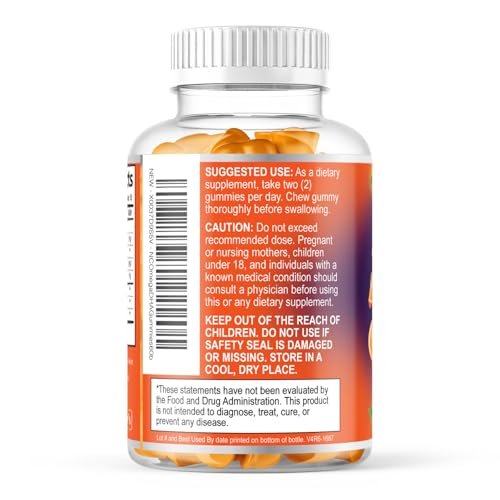 Omega-3 Fischöl Gummibärchen – Dreifache Stärke Omega-3 Gummy – DHA & EPA Fettsäuren für Herzgesundheit, Gelenk- & Gehirnunterstützung – Orangengeschmack – 60 Gummibärchen