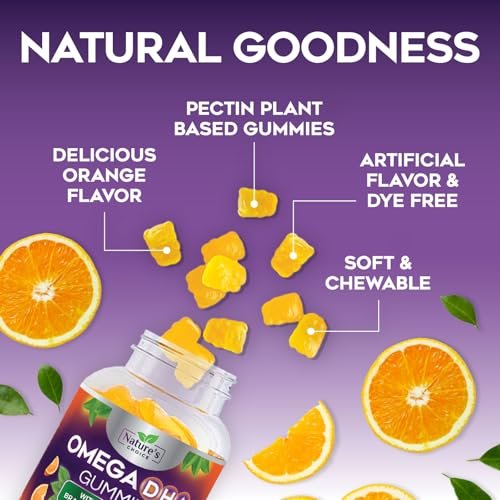 Omega-3 Fischöl Gummibärchen – Dreifache Stärke Omega-3 Gummy – DHA & EPA Fettsäuren für Herzgesundheit, Gelenk- & Gehirnunterstützung – Orangengeschmack – 60 Gummibärchen