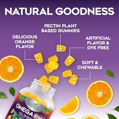 Omega-3 Fischöl Gummibärchen – Dreifache Stärke Omega-3 Gummy – DHA & EPA Fettsäuren für Herzgesundheit, Gelenk- & Gehirnunterstützung – Orangengeschmack – 60 Gummibärchen