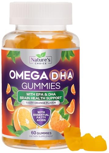 Omega-3 Fischöl Gummibärchen – Dreifache Stärke Omega-3 Gummy – DHA & EPA Fettsäuren für Herzgesundheit, Gelenk- & Gehirnunterstützung – Orangengeschmack – 60 Gummibärchen