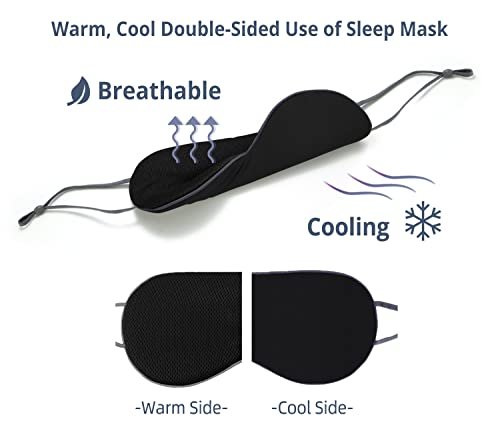 Schlafmaske 2er-Pack, Warm/Kühl Doppelseitig, Superweiche Augenmaske mit Verstellbarem Band, Lichtblockierend, Komfort Schlafmaske für Reisen Meditation Nickerchen Schwarz