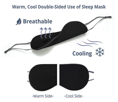 Schlafmaske 2er-Pack, Warm/Kühl Doppelseitig, Superweiche Augenmaske mit Verstellbarem Band, Lichtblockierend, Komfort Schlafmaske für Reisen Meditation Nickerchen Schwarz
