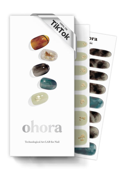 ohora Semi Cured Gel Nail Strips (N Dreaming) – Dunkel, gemustert, für UV/LED-Lampen, salonqualitativ, langanhaltend, einfach aufzutragen & zu entfernen – inkl. 2 Vorbereitungspads, Nagelfeile & Holzstäbchen