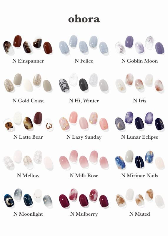 ohora Semi Cured Gel Nail Strips (N Dreaming) – Dunkel, gemustert, für UV/LED-Lampen, salonqualitativ, langanhaltend, einfach aufzutragen & zu entfernen – inkl. 2 Vorbereitungspads, Nagelfeile & Holzstäbchen